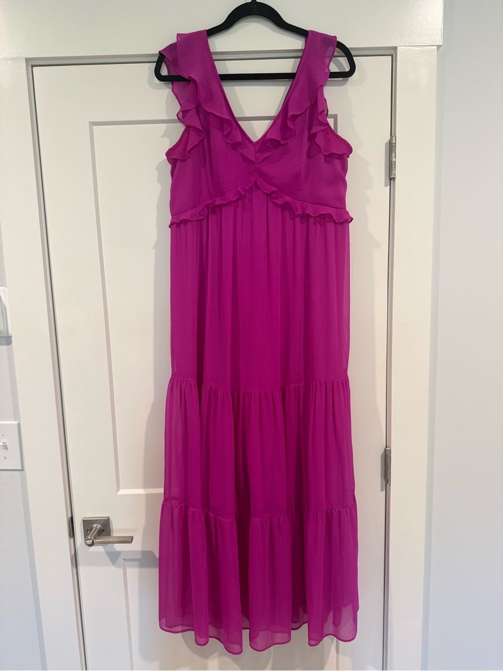 DKNY Magenta Ruffle-Tiered Maxi Dress